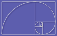 A fibonacci sequence of quarter-circles inside squares (of sizes 1, 1, 2, 3, 5, 8, 13, 21, and 34), estimating the Golden Spiral
